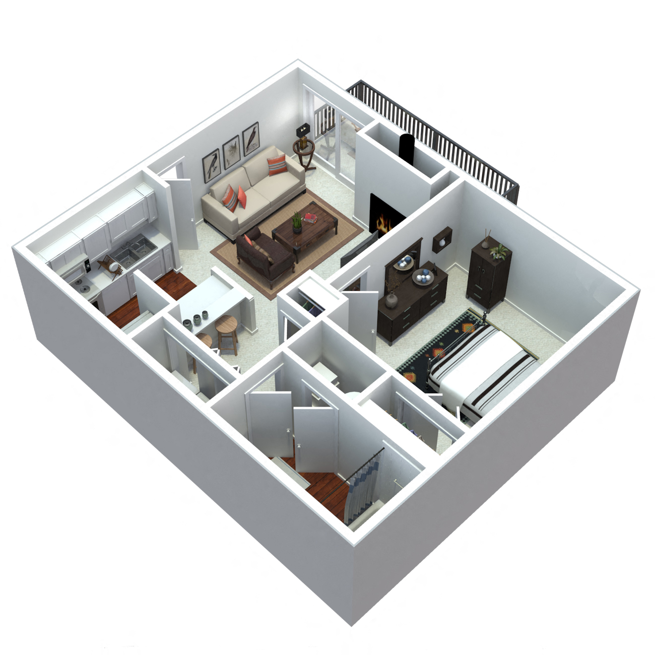 Floor plan for 1 bed, 1 bath, 640 sqft